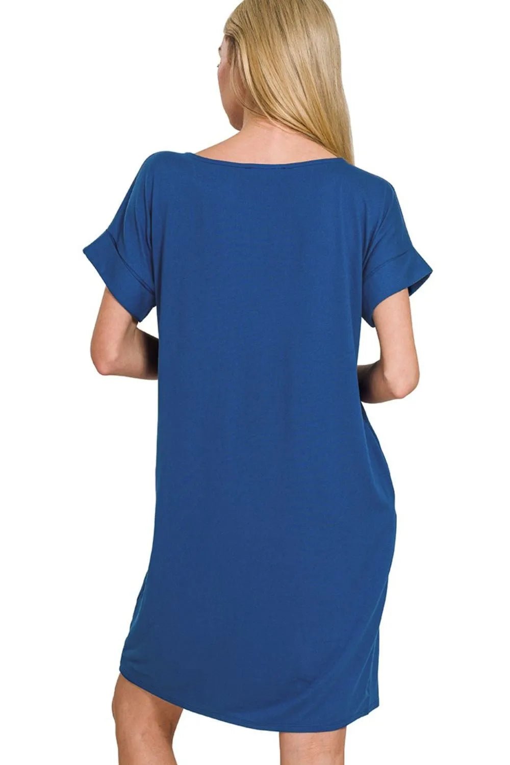 Zenana Rolled Short Sleeve Round Neck Dress - Bela Fils BoutiqueBela Fils Boutique